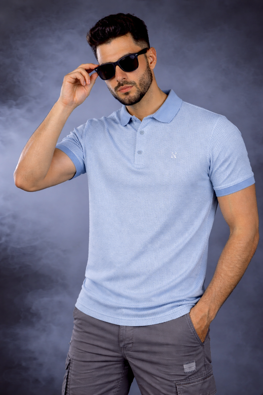 Men Sky Blue Striped Polo T-Shirt | Modern Casual Style 261023952