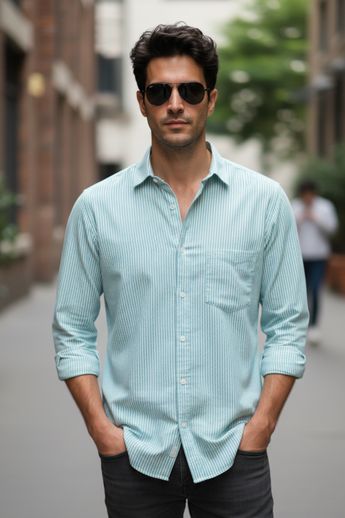 Men Pista Color Striped Cotton Shirt for Men | New Casual Collection-251167774