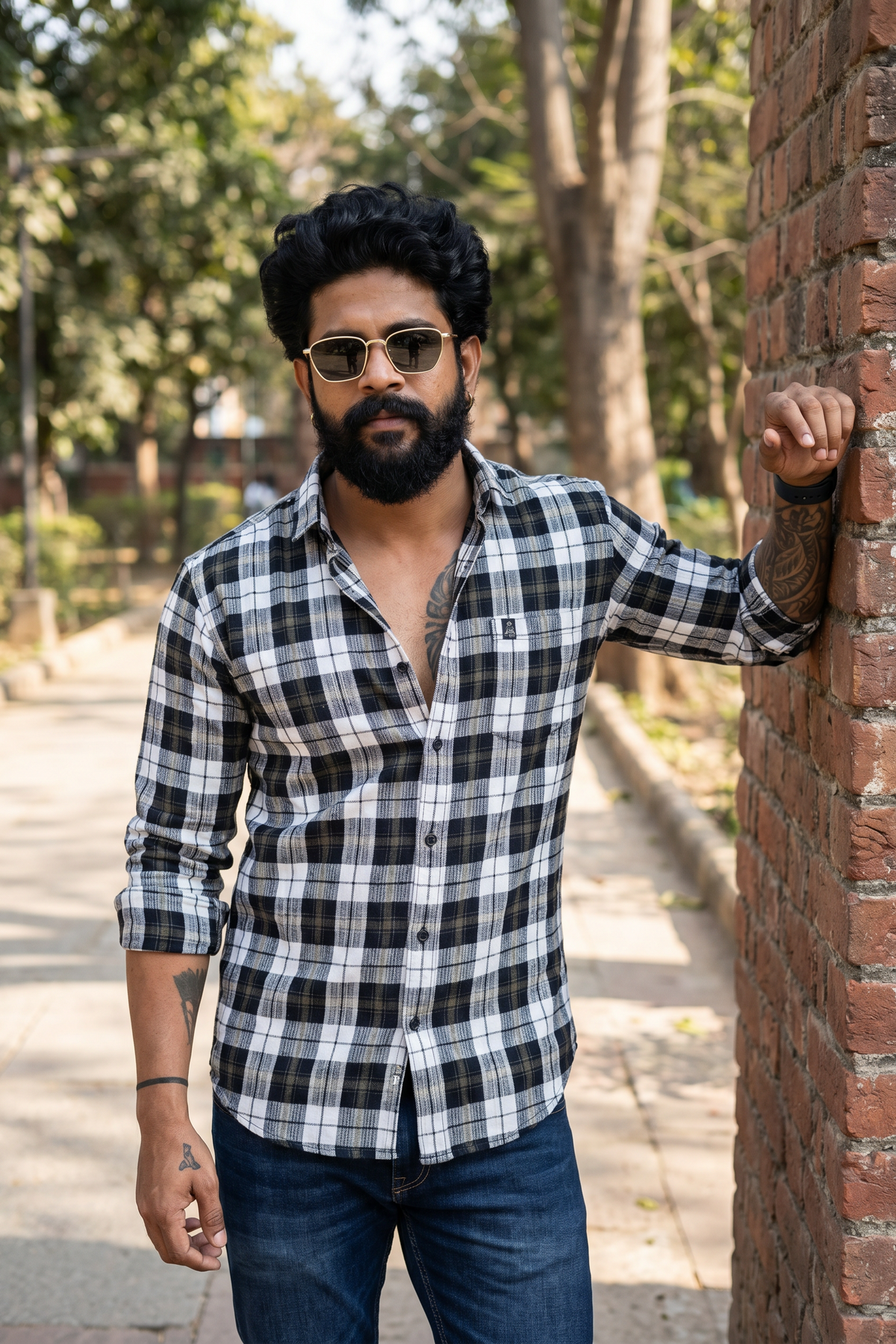 Men Olive Checked Slim Fit Casual Shirt | Premium Cotton FABCK