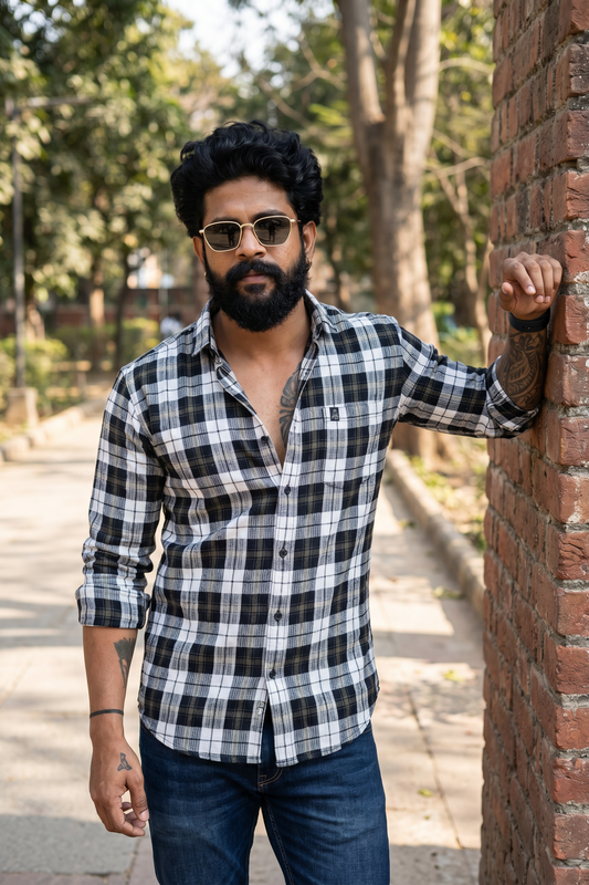 Men Olive Checked Slim Fit Casual Shirt | Premium Cotton FABCK
