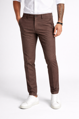 Men Brown Narrow Fit Structured Pants-TEM