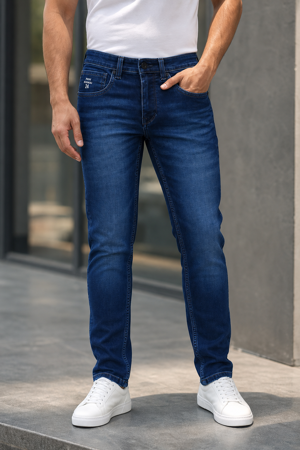 Fade Blue Ankle Fit Jeans for Men Denim Wash