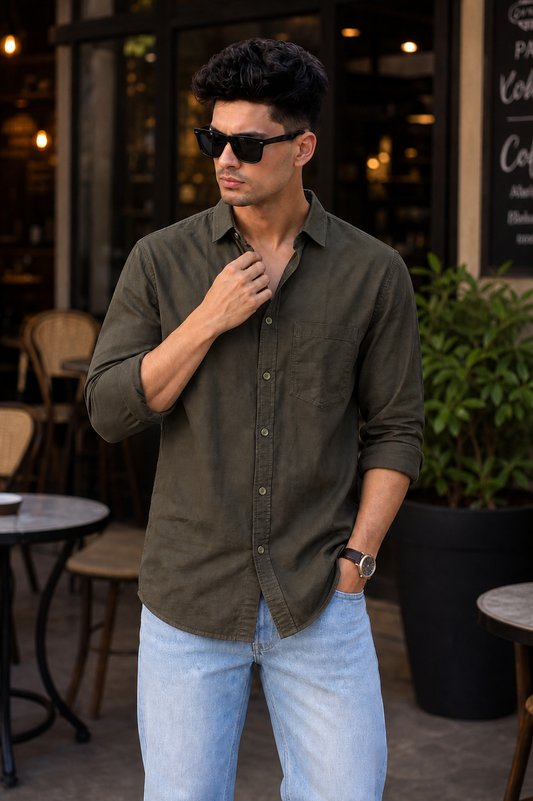 Men Premium Olive Solid Casual Shirt for Everyday Wear OXF