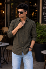 Men Premium Olive Solid Casual Shirt for Everyday Wear OXF