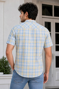 Men Yellow Checkered Half Sleeve Casual Shirt SGV-528-2