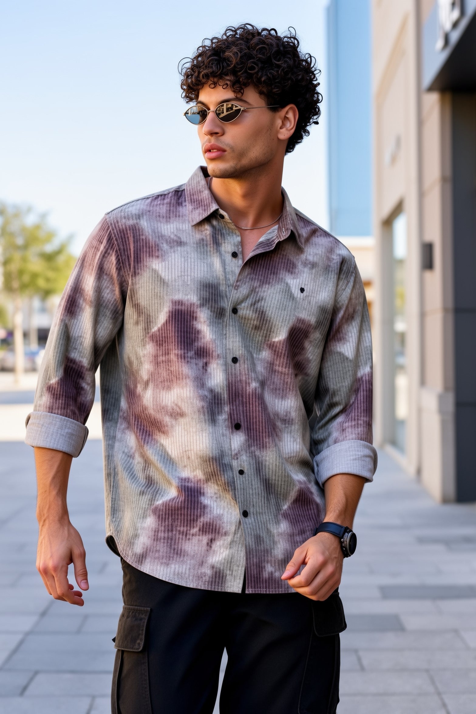 Men Onion Ribbed Tie-Dye Shirt | Long Sleeve Casual Zero 251091853