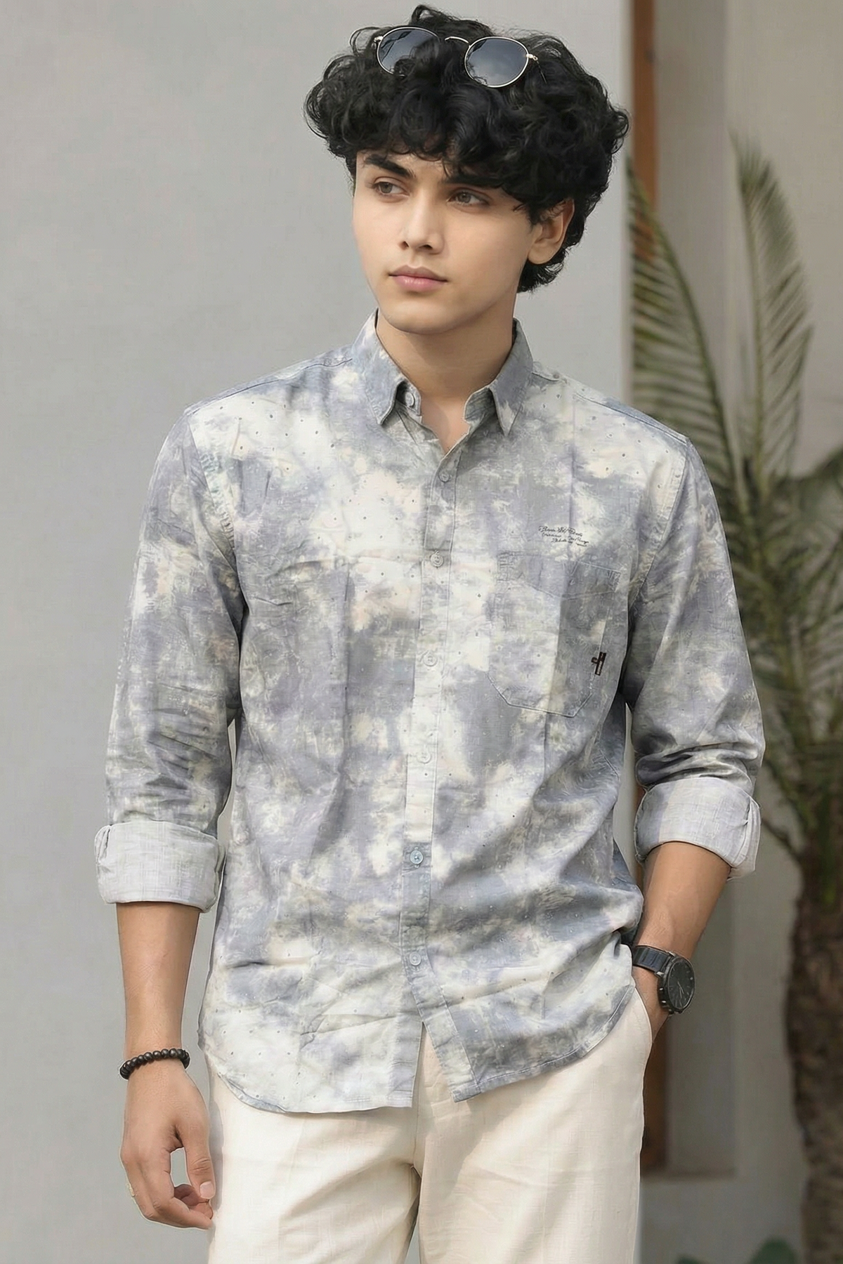 Grey Cloud Wash Shirt Men | Long Sleeve Casual Wear Zero