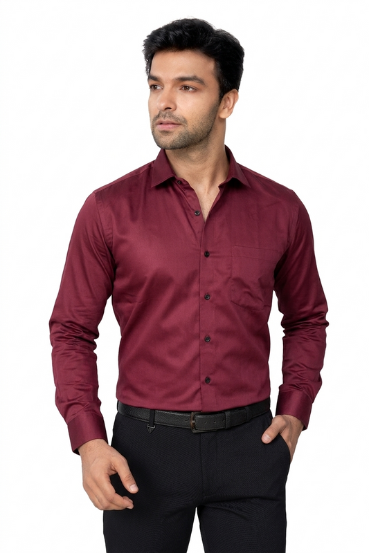 Men Solid Maroon Regular Fit Full Sleeve Formal Shirt - Atlance-FRM