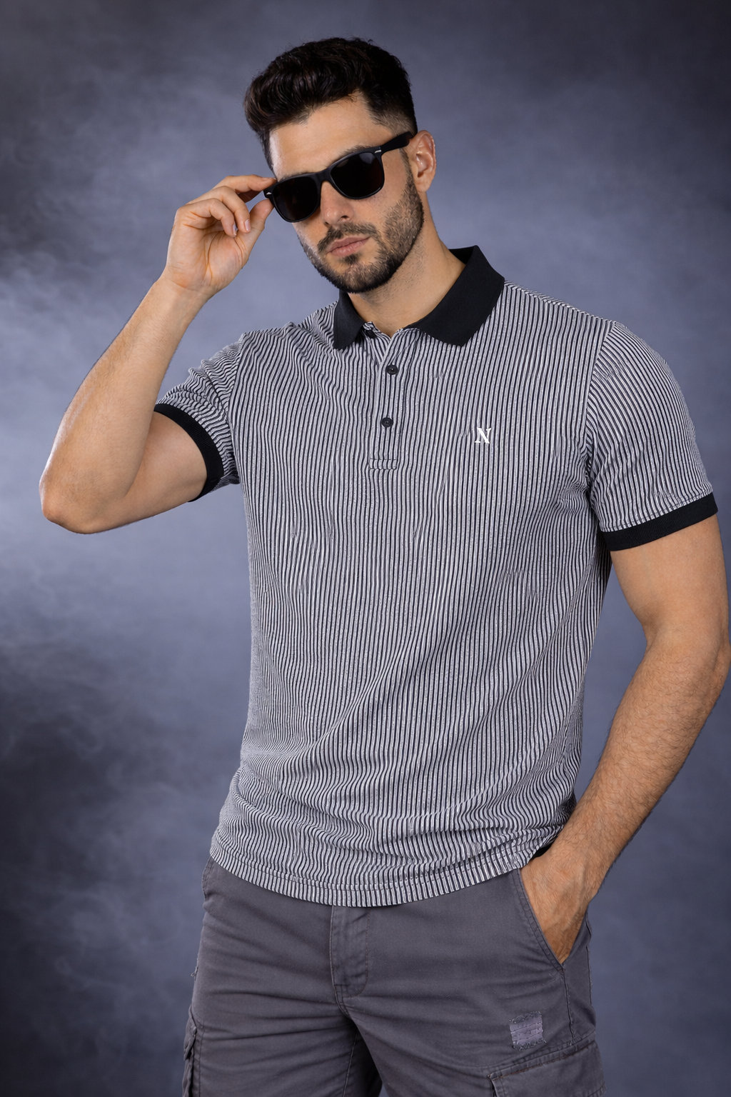 Men Black Striped Polo T-Shirt | Modern Casual Style 261023952