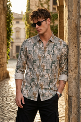 Men Green Abstract Print Casual Shirt | Long Sleeve Zero