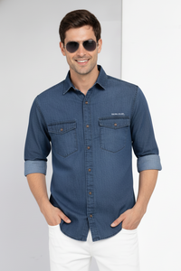 Men Casual Dark Blue Denim Shirt – Modern Stylish Fit SC-1942