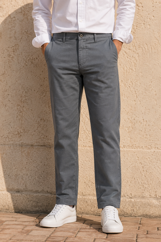 Men Grey Textured Narrow Fit Structure Pants for Men | Office & Casual Wear
