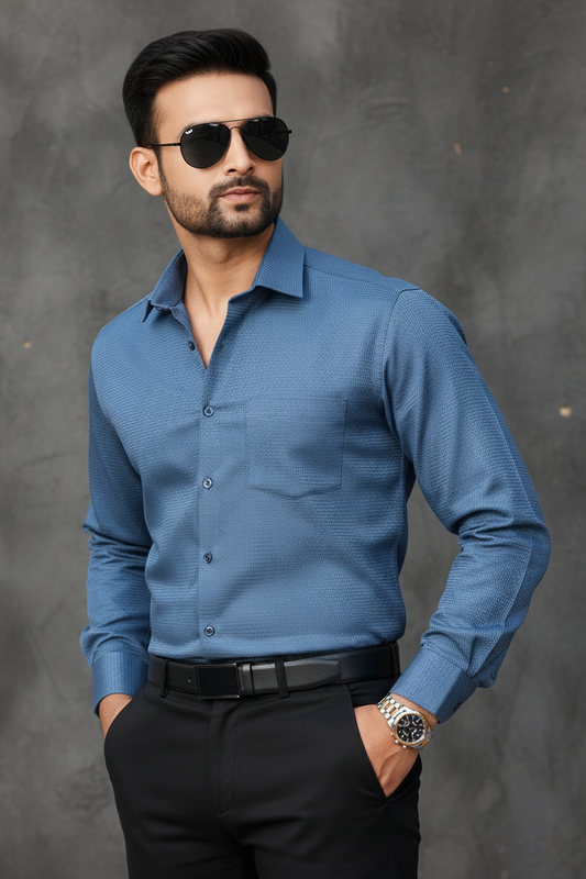 Atlance Classic Blue Solid Formal Shirt - Slim Fit-FRM