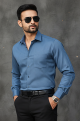 Atlance Classic Blue Solid Formal Shirt - Slim Fit-FRM