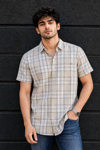 Men Cream Checkered Half Sleeve Casual Shirt SGV-528-2