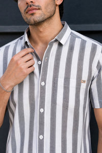 Men Black Vertical Striped Half Sleeve Casual Shirt SGV-528-1