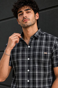 Men Black Checkered Half Sleeve Casual Shirt SGV-528-5