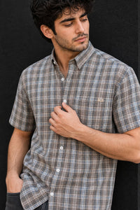 Men Brown Checkered Half Sleeve Casual Shirt SGV-528-4