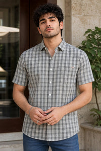Men Grey Checkered Half Sleeve Casual Shirt SGV-528-4