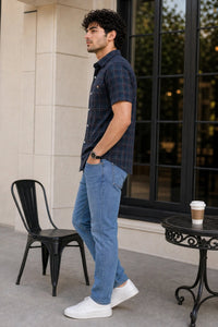 Men Blue Checkered Half Sleeve Casual Shirt SGV-528-3