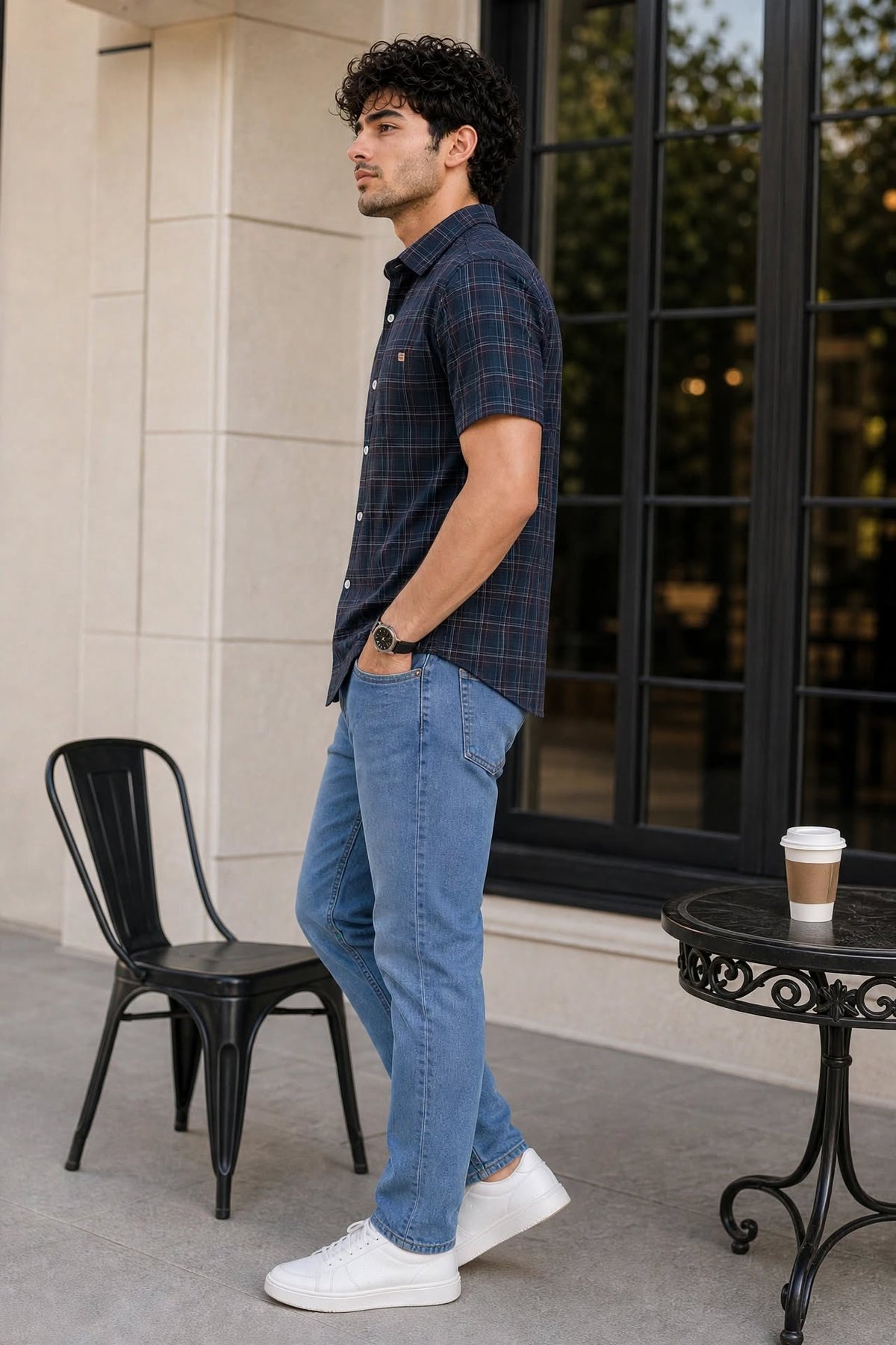 Men Blue Checkered Half Sleeve Casual Shirt SGV-528-3