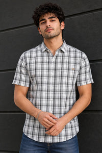 Men White Checkered Half Sleeve Casual Shirt SGV-528-5