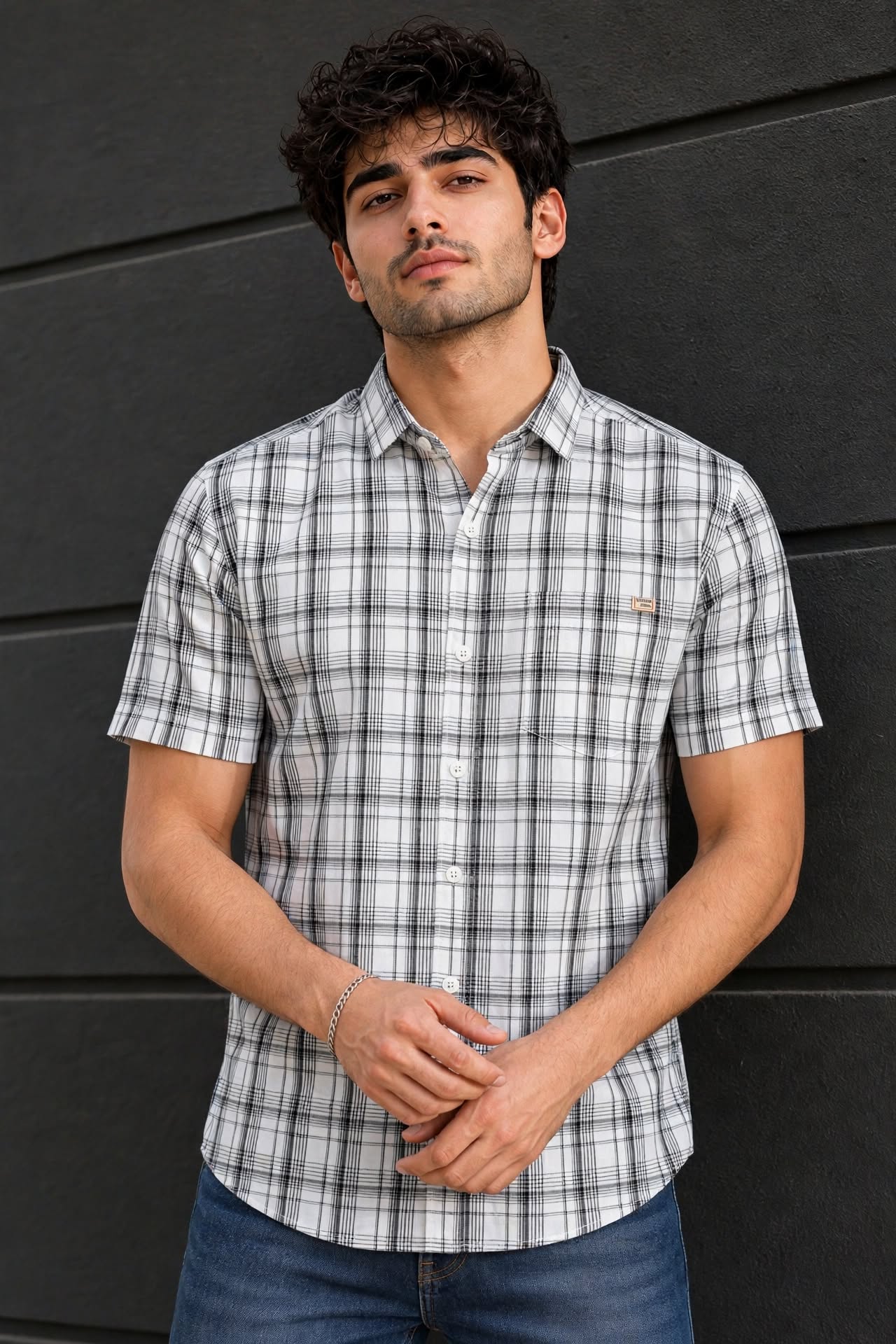 Men White Checkered Half Sleeve Casual Shirt SGV-528-5