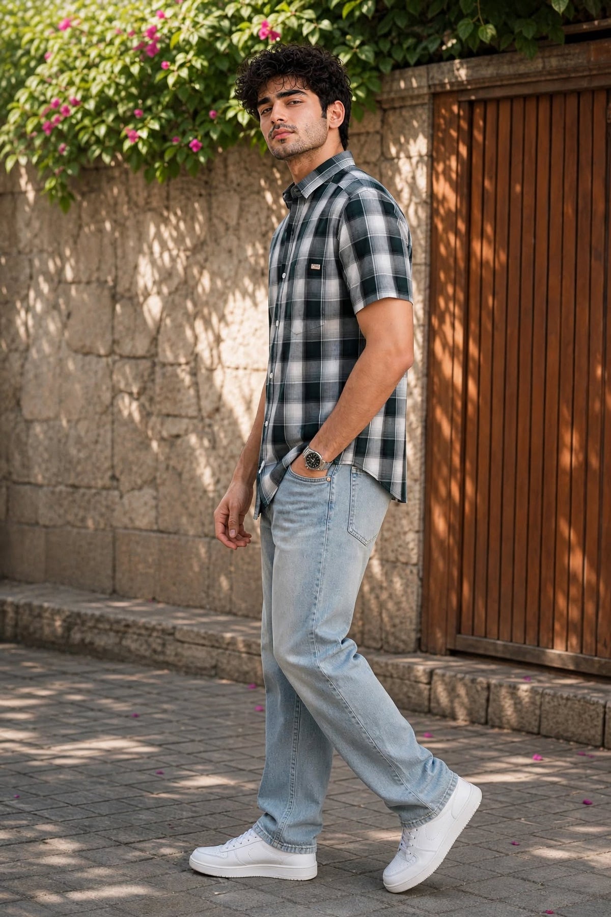 Men Parrot Green Checkered Half Sleeve Casual Shirt SGV-528-6