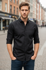 Men Premium Black Textured Striped Shirt 251185766