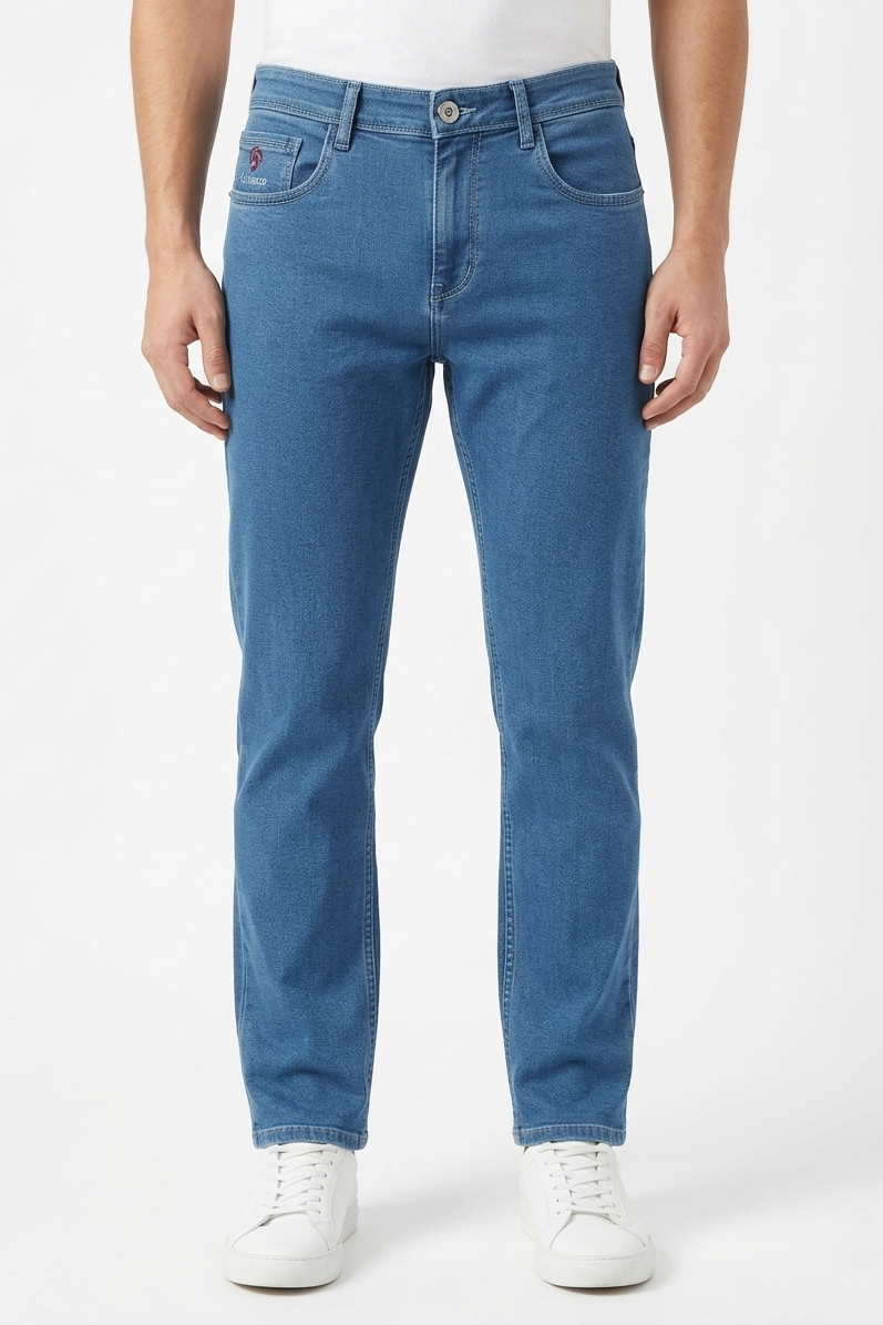 Atlance Mid-Wash Comfort Fit Jeans for Men | Blue Denim Plain 261058985