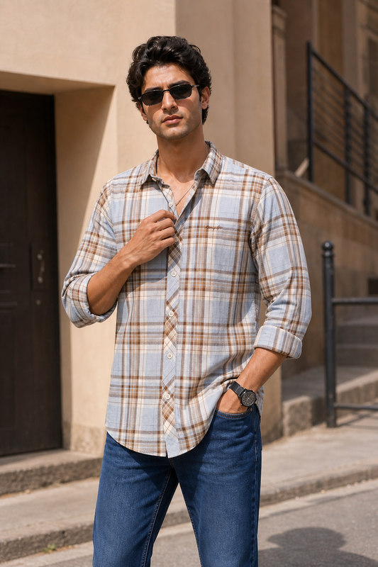 Men Premium Quality Light Blue & White Checked Shirt