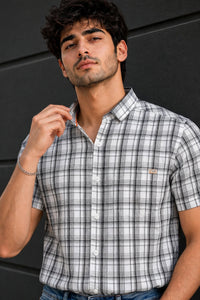 Men White Checkered Half Sleeve Casual Shirt SGV-528-5