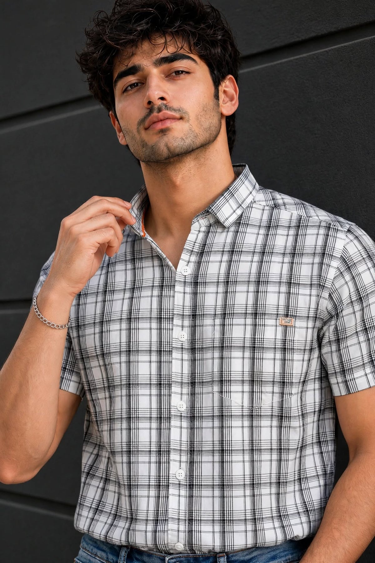 Men White Checkered Half Sleeve Casual Shirt SGV-528-5