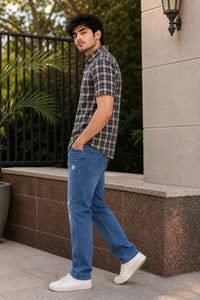 Men Olive Checkered Half Sleeve Casual Shirt SGV-528-6