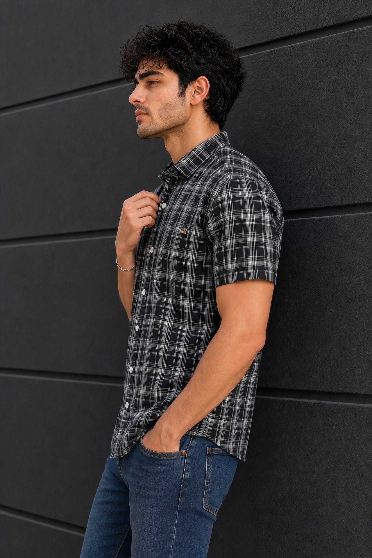 Men Black Checkered Half Sleeve Casual Shirt SGV-528-5