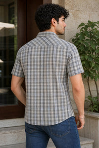 Men Grey Checkered Half Sleeve Casual Shirt SGV-528-4