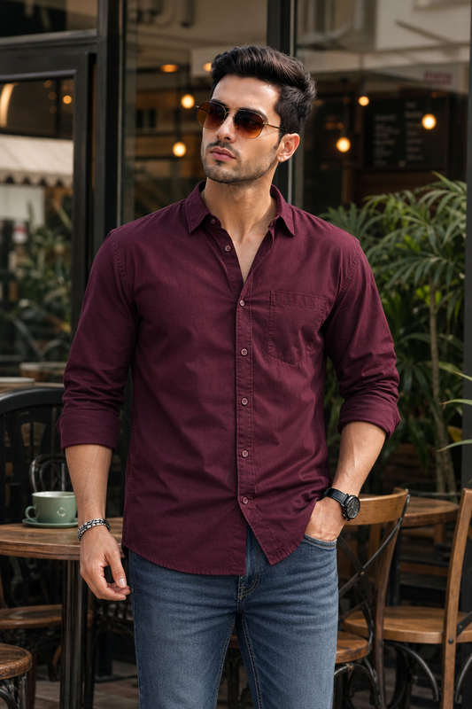 Men Premium Wine Solid Casual Shirt for Everyday Wear OXF