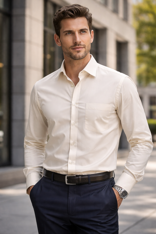 Atlance Premium Cream Solid Formal Shirt for Men-FRM