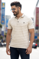 Stylish Cream Pattern Polo T-Shirt for Men | Modern Street Look