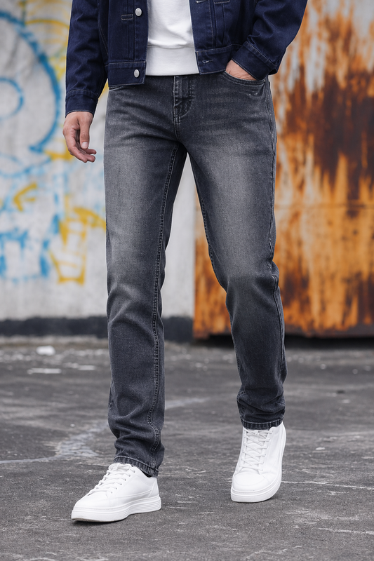 Men Carban Colour Narrow Fit Sulphur Wash Jeans - Stretch Denim HEN