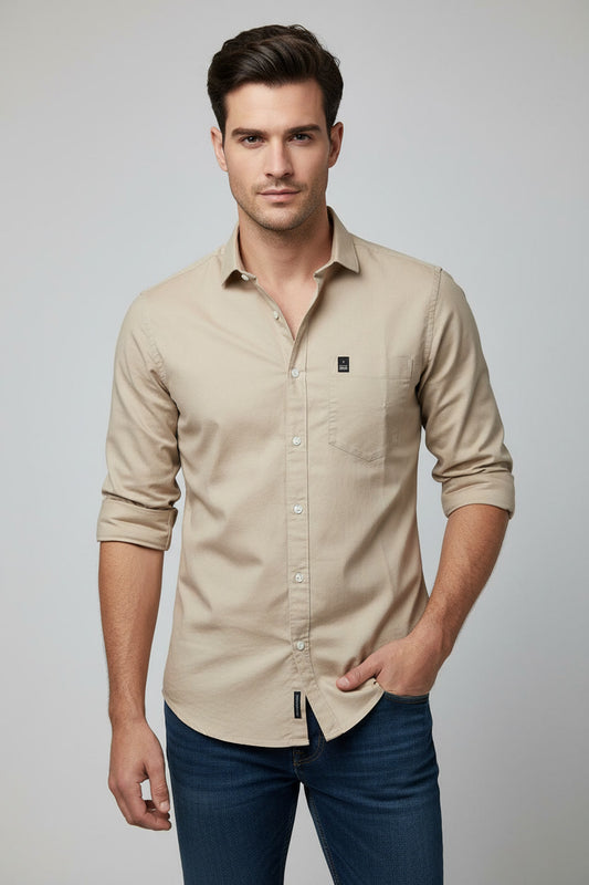 Atlance Men Premium Beige Cotton Slim Fit Casual Shirt 261061504