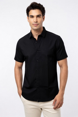 Men Casual Black Short Sleeve Shirt - Cotton Comfort 261049774