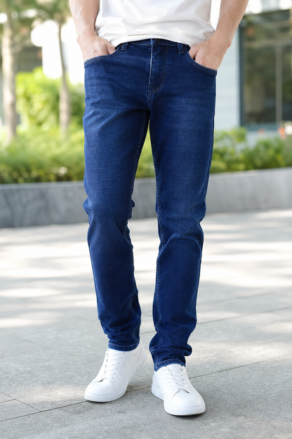 Men Jeans Dark Blue Ankle Fit Denim Casual Wear Machine Wash Premium Quality