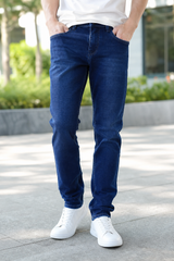 Men Jeans Dark Blue Ankle Fit Denim Casual Wear Machine Wash Premium Quality