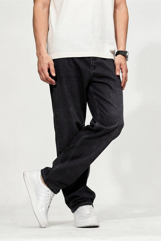 Men Carbon Straight Jeans | Premium Dark Wash Denim Pants Baggy