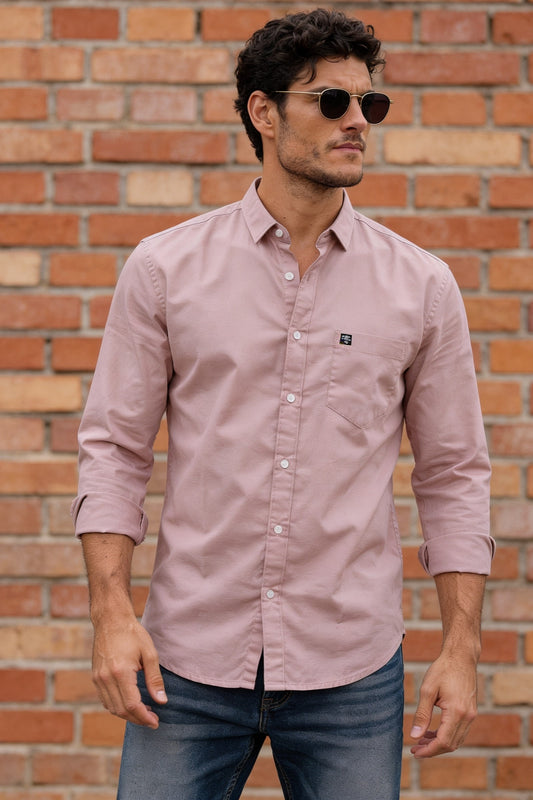 Men Slim Fit Pink Cotton Casual Shirt - Premium Smart-Casual Wear JK