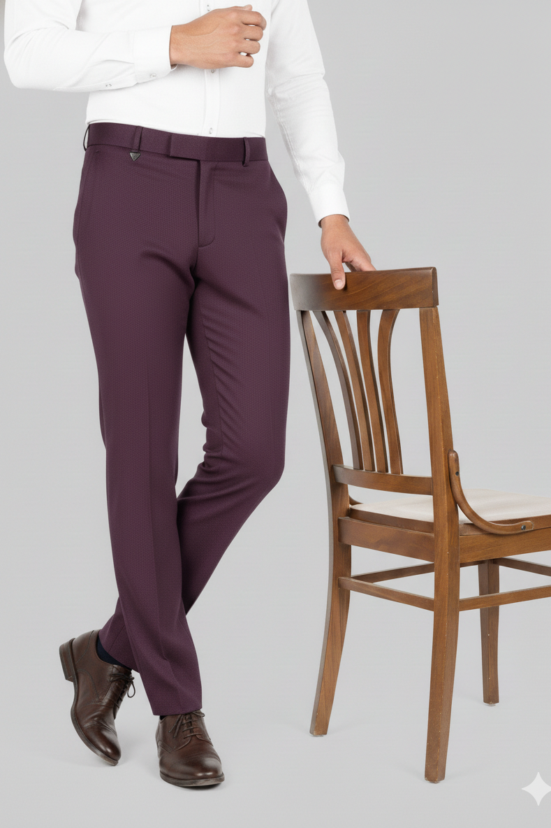 Men Slim Fit Formal Wine Colour Trousers for Smart & Casual 251078476
