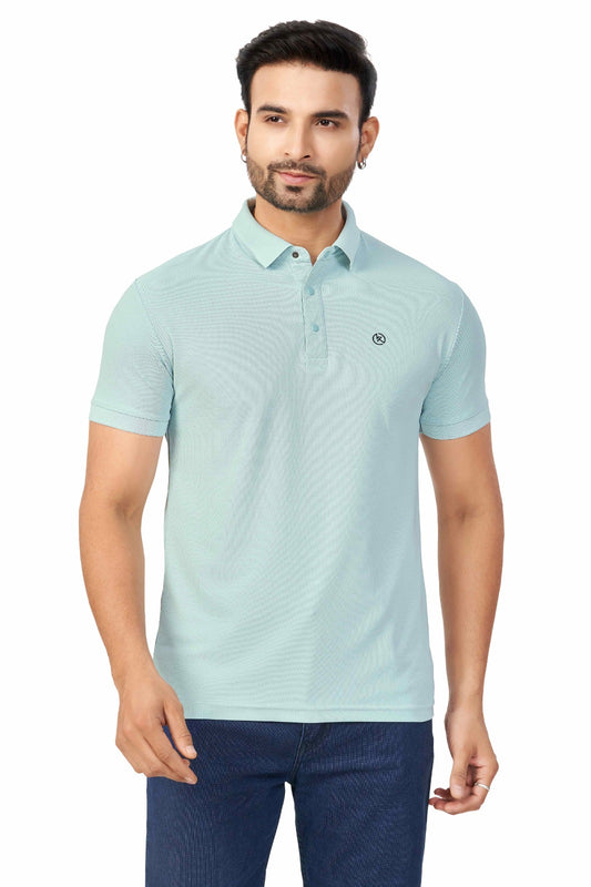 Skyblue Plain Collar T-Shirt | Half Sleeve Sinker Fabric | Casual & Sports Wear