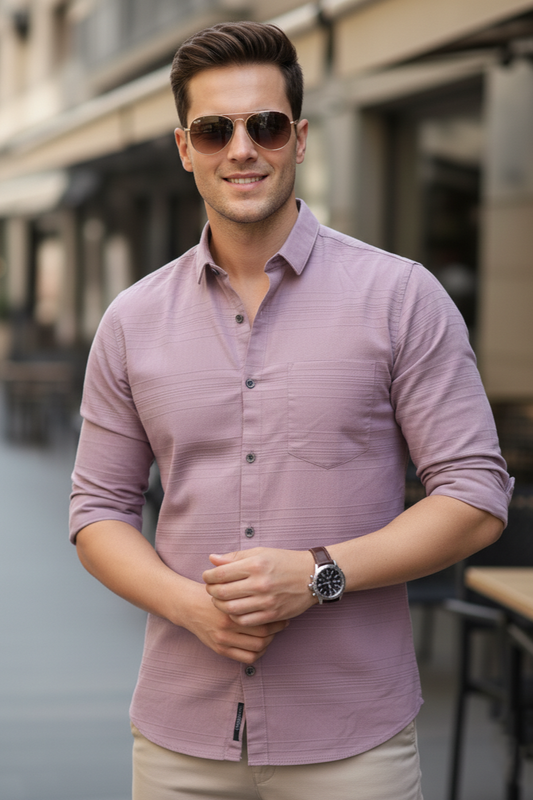 Men Onion Color Striped Cotton Shirt for Men | New Casual Collection-251185701