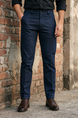Men Premium Navy Blue Structured Chinos - Textured STAR
